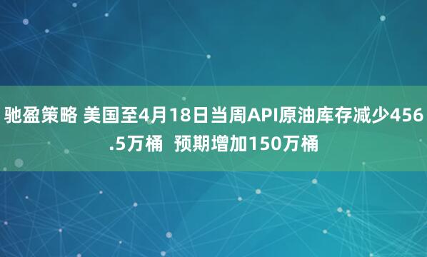 驰盈策略 美国至4月18日当周API原油库存减少456.5万桶  预期增加150万桶